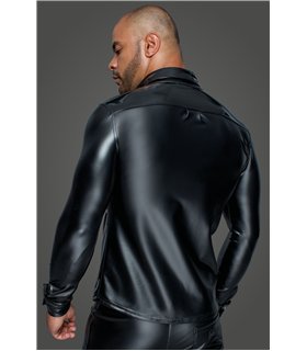 Long-sleeved Powerwetlook & PVC shirt with button placket - 3XL