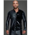 Long-sleeved Powerwetlook & PVC shirt with button placket - 3XL
