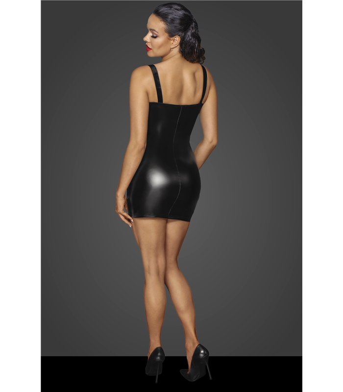 Powerwetlook mini-dress with lace chest and 2-way zipper-3XL