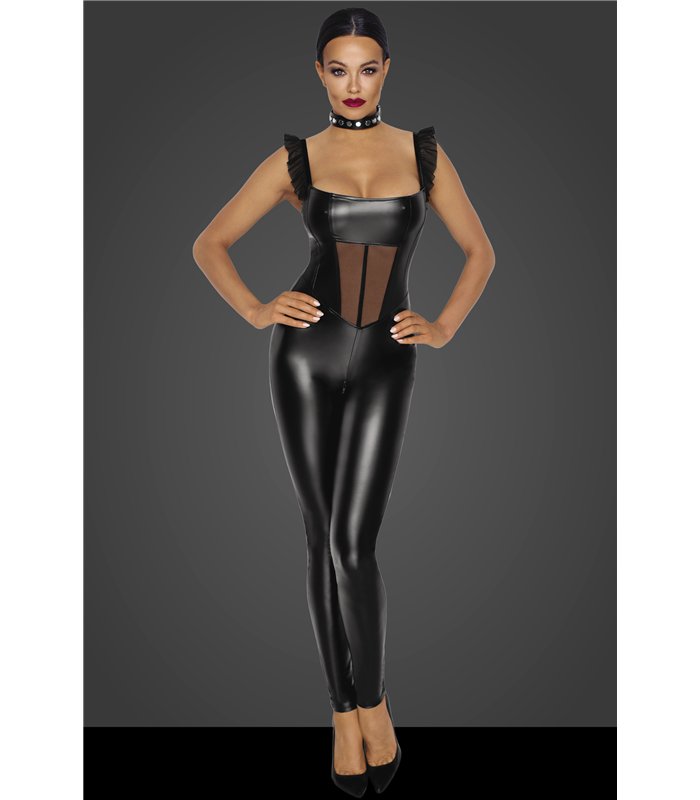 Powerwetlook overall with tulle panel - 3XL