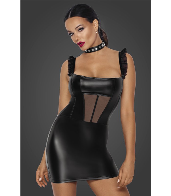 Short Powerwetlook dress with front tulle inserts - 3XL