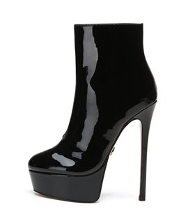 Shiny black 2025 ankle booties