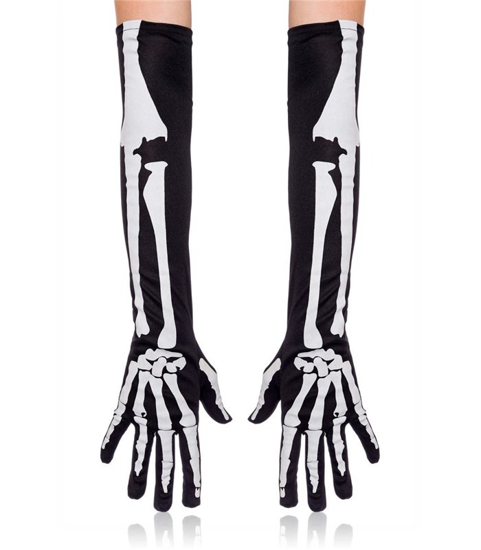 Kostüm lange Skeletthandschuhe schwarz/weiss