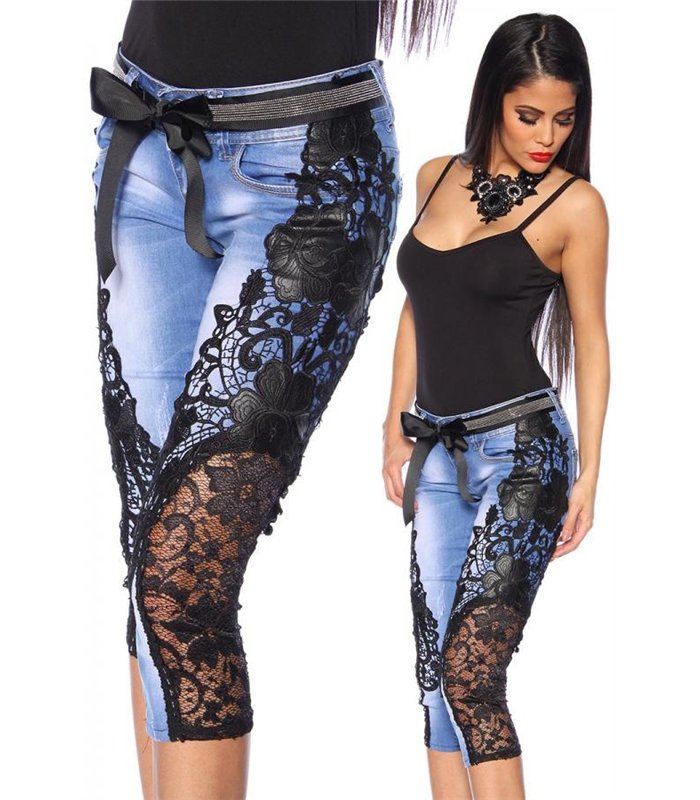 Sexy Capri-Jeans mit Spitze Hose original online kaufen