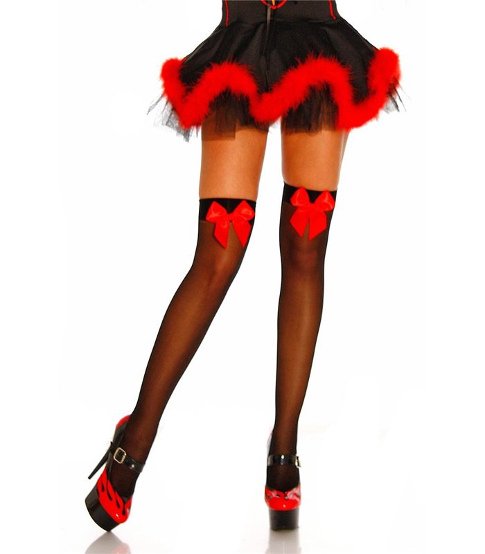 Sexy Stockings mit anziehender Satinschleife schwarz/rot