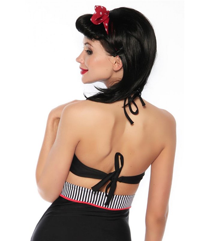 Vintage-Bikinioberteil mit Formbügel & Neckholder zum binden schwarz/weiss/rot