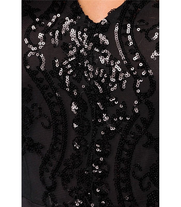 Pailletten-Body florales Muster mit Pailletten schwarz