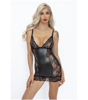 Short powerwetlook dress with lace panels and chest