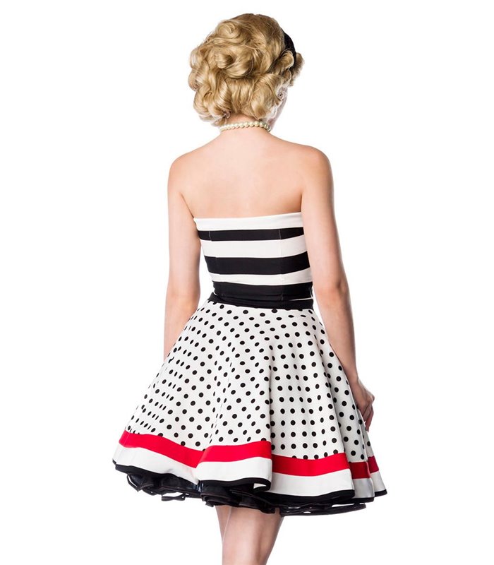Belsira Trägerloses Kleid weiß/schwarz/rot