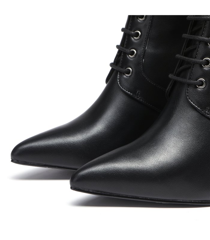 Cole Chunky Heeled Ankle Boots In Black Synthetic Leather | XY London |  SilkFred US