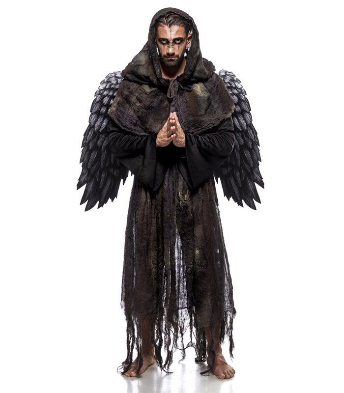 Kostümset Angel of Death (Mann) mit Flügeln aus Formdraht Motto grau