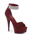 DELIGHT-625 - Platform high heel sandal - red velor with rhinestones | Pleaser