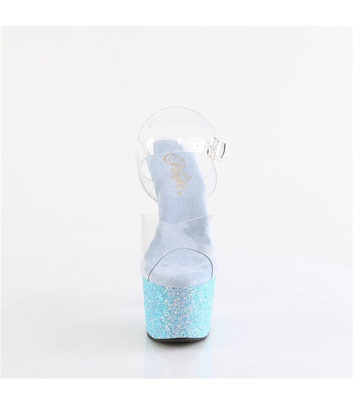 ADORE-708LG - Plateau High Heel Sandalette - Baby Blau mit Glitzer | Pleaser
