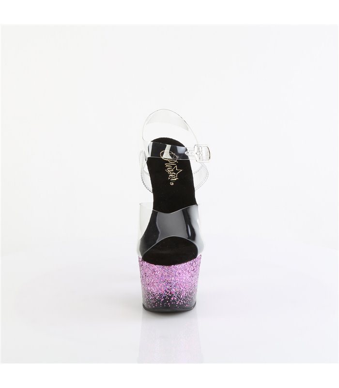 ADORE-708SS - Plateau sandaal met hoge hak - zwart/roze glitter kleurverloop | Pleaser