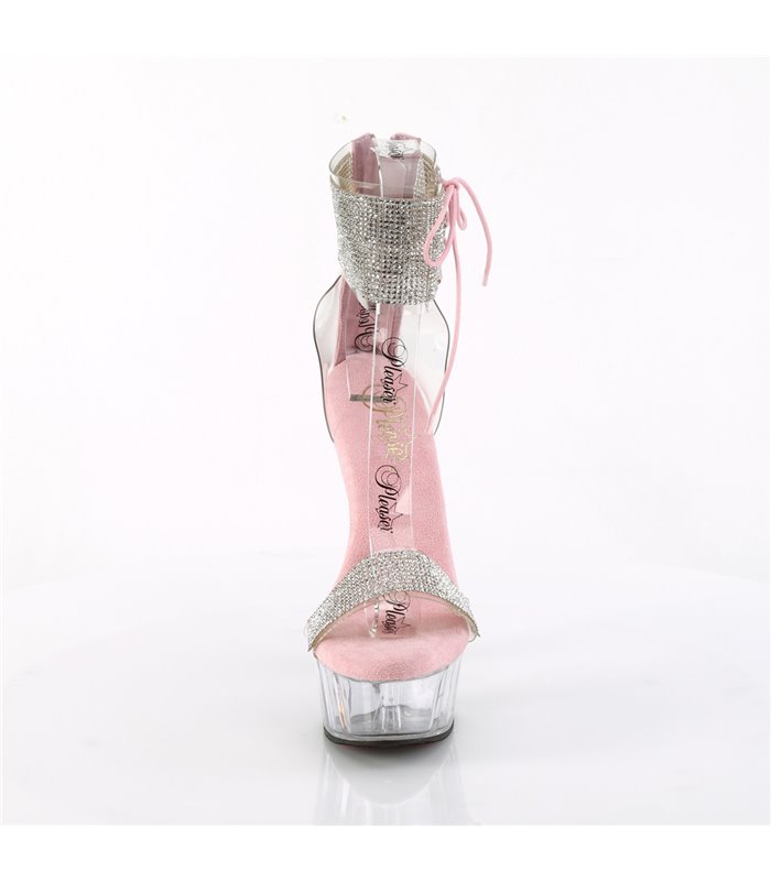 DELIGHT-627RS - Platform high heel sandal - pink/clear with rhinestones | Pleaser