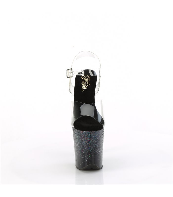 FLAMINGO-808SS - Plateau sandaal met hoge hak - zwart met glitters | Pleaser