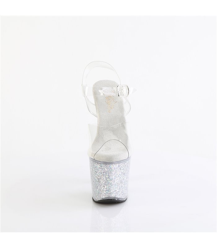 LOVESICK-708SG - Platform high heel sandal - clear/silver with glitter | Pleaser