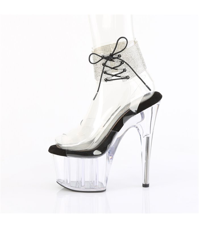 ADORE-791-2RS - Platform high heel sandal - black/clear with rhinestones | Pleaser