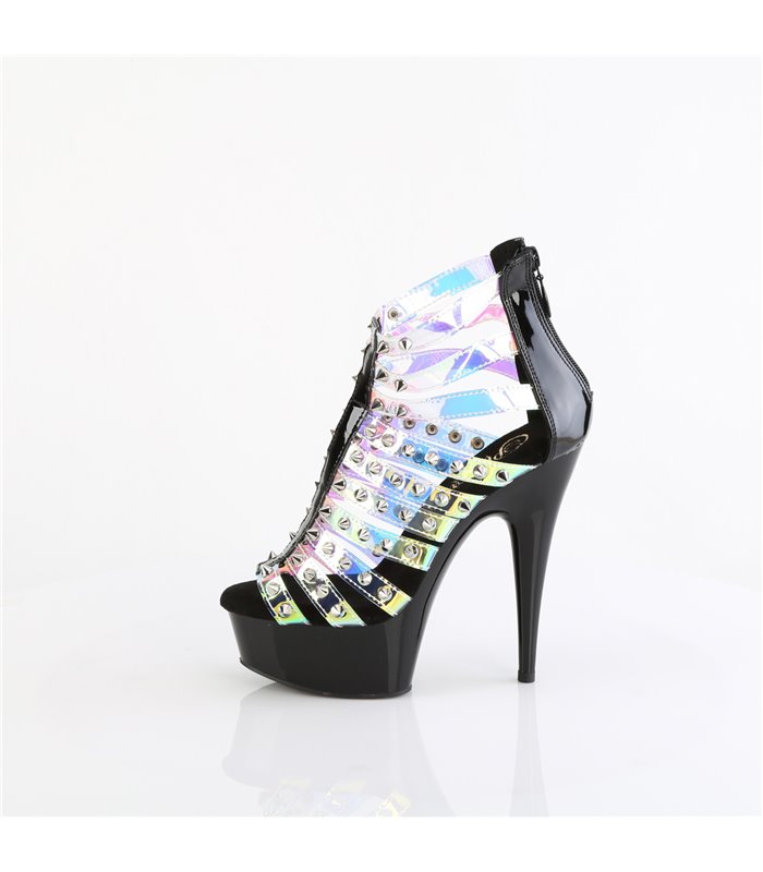 DELIGHT-600-9 - Platform High Heel Sandal - Black/Holographic | Pleaser