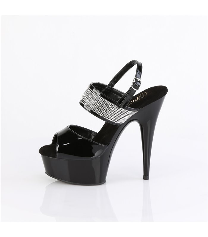 DELIGHT-639 - Platform high heel sandal - black shiny with rhinestones | Pleaser