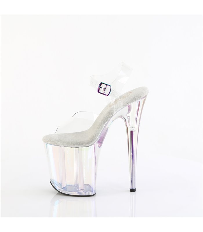 FLAMINGO-808HT - Platform Sandaal met Hoge Hak - Doorzichtig/Holografisch | Pleaser