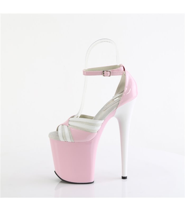 FLAMINGO-884 - Platform High Heel Sandals - Pink/White shiny | Pleaser
