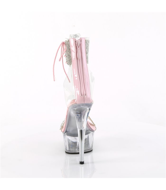 DELIGHT-627RS - Platform high heel sandal - pink/clear with rhinestones | Pleaser