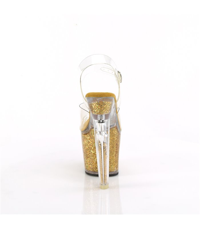 LOVESICK-708SG - Plateau sandaal met hoge hak - gouden glitter | Pleaser