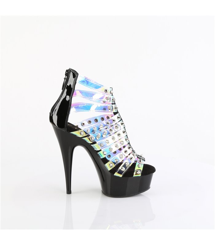 DELIGHT-600-9 - Platform High Heel Sandal - Black/Holographic | Pleaser