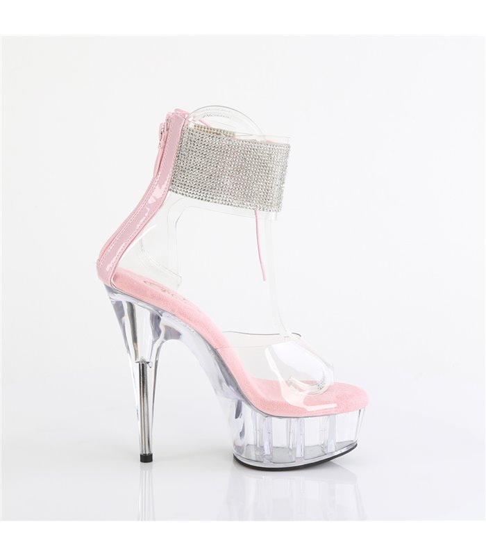 DELIGHT-624RS - Platform high heel sandal - pink/clear with rhinestones | Pleaser