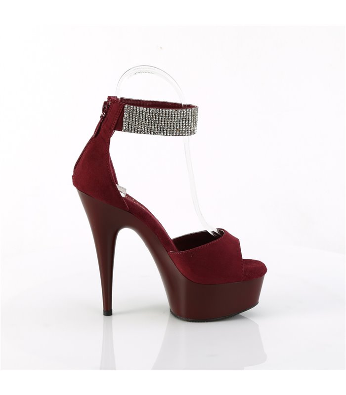DELIGHT-625 - Platform high heel sandal - red velor with rhinestones | Pleaser