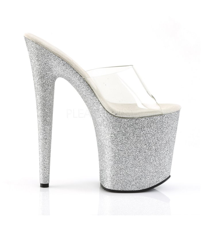 Plateau Pantoletten FLAMINGO 801SDG Transparent von Pleaser Durchsichtige High Heels Pantolette XTREME 801 von Pleaser
