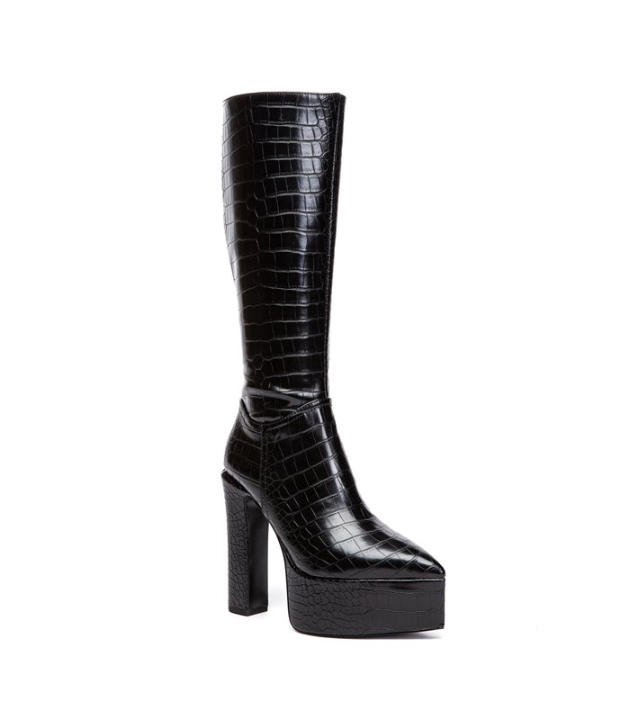 Giaro Platform Ankle Boots Sarahi Black Crocodile Pattern