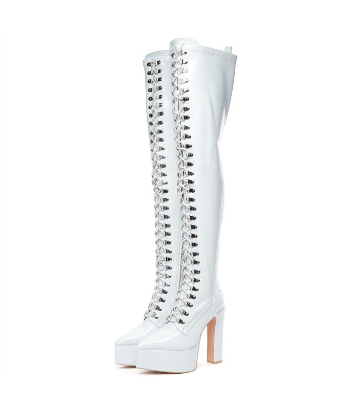 Giaro platform boots Secretz white shiny