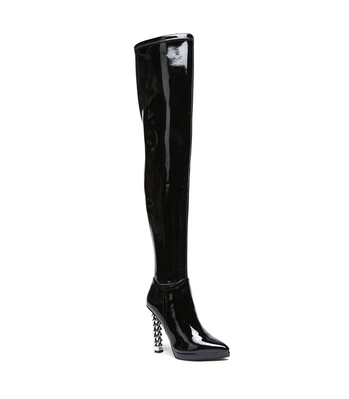 Giaro platform over the knee boots Alissa black shiny