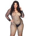 Glitzernder Langärmeliger Bodystocking mit offenem Schritt - Queen Size | Leg Avenue