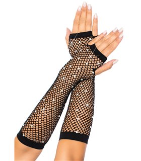 Rhinestone net arm warmers