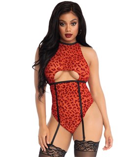 Sheer backless garter teddy