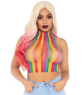 Rainbow net high neck crop top