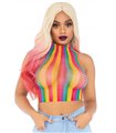 Regenbogen Netz Crop Top mit hohem Kragen und transparentem Design | Leg Avenue