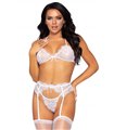 Sexy Dessous-Set mit BH-Top, Strumpfhalter & String in Weiß | Leg Avenue