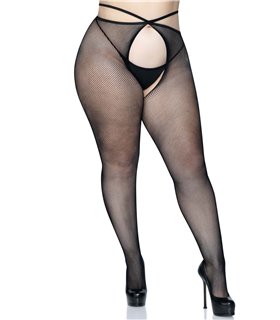 Straps Strumpfhose leicht offen Plussize schwarz | Leg Avenue