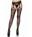 Elegante Strapsstrümpfe mit Spitzenbund und Strapsgürtel in schwarz | Leg Avenue