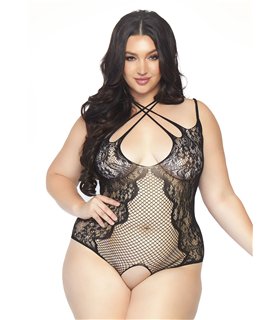 Teddy mit offenem Schritt und sexy Muster schwarz | Leg Avenue