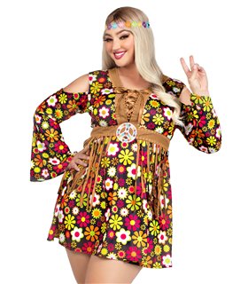 Blumen Kleid Hippie Kostüm mehrfarbig Queen size | Leg Avenue
