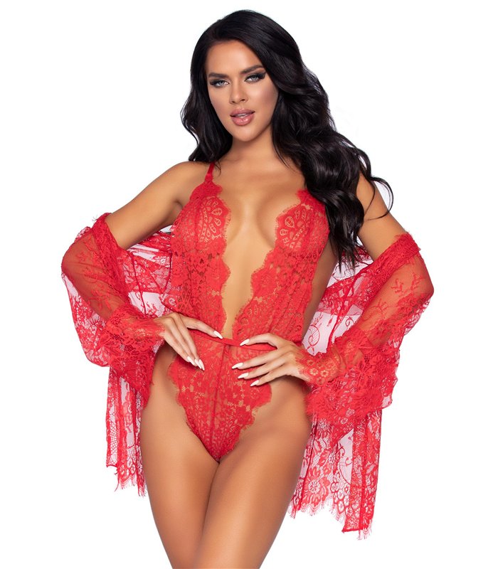 Floral lace teddy & robe