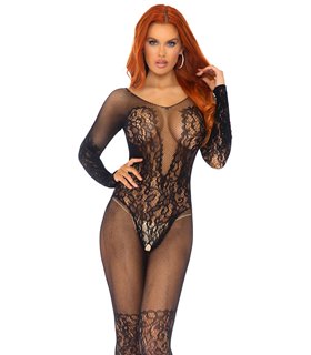 Vine lace and net bodystocking