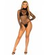 Turtleneck Fishnet Teddybody Schwarz Highwaist Cut | Leg Avenue