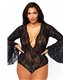 Bodysuit mit tiefem V-Ausschnitt und Trompetenärmeln Queensize schwarz | Leg Avenue