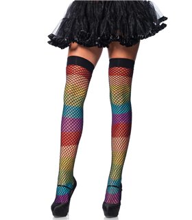 Rainbow thigh highs w. fishnet